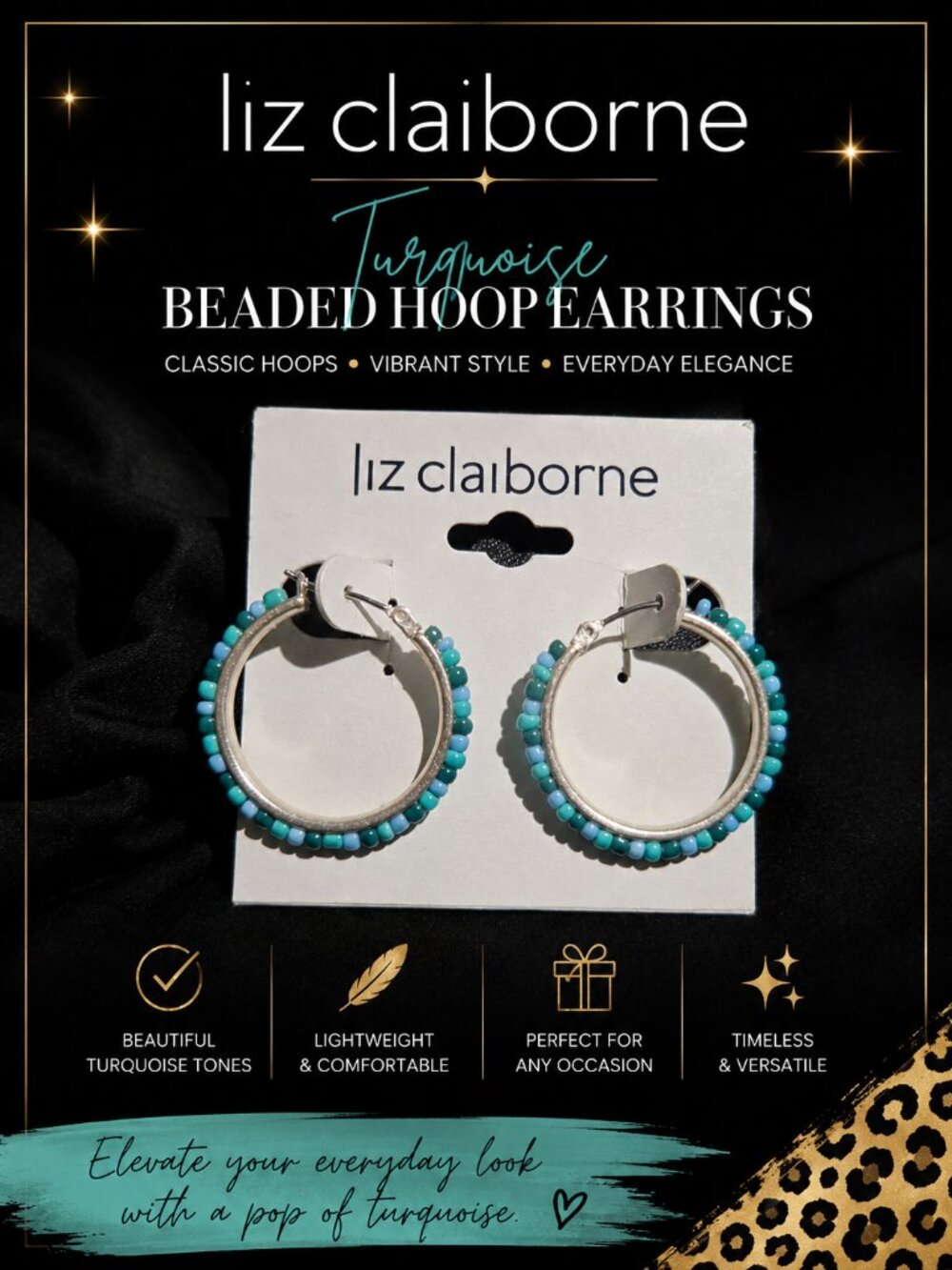 Liz Claiborne Turquoise Blue Beaded Hoop Earrings NWT